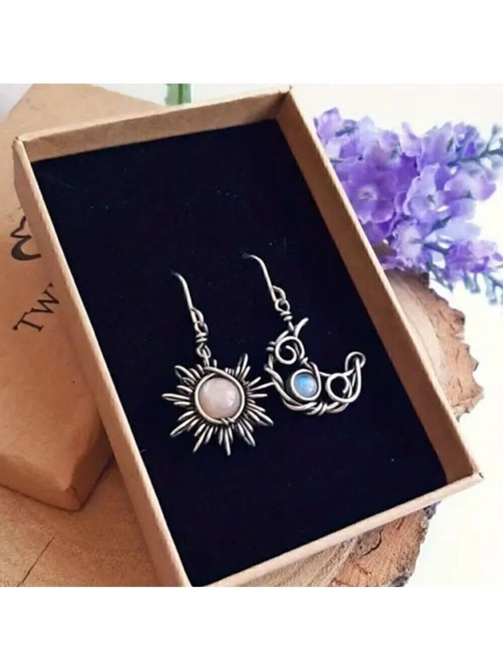 Vintage Sun Moon Earrings Handmade Boho